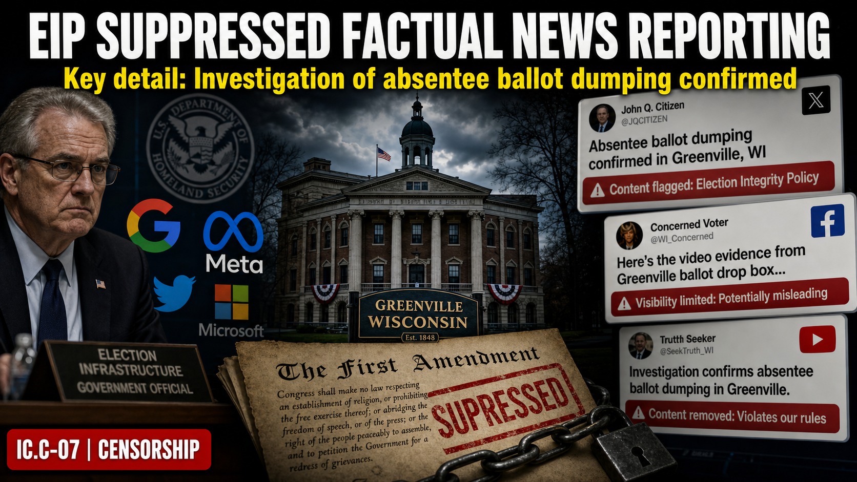 EIP Suppressed Factual News Reporting of Police-Investigated Ballot Dumping in Greenville, WI - Verified Fact Labeled "Misinformation" Because It Fueled Disfavored Narrative (WI) | Election Crime Bureau